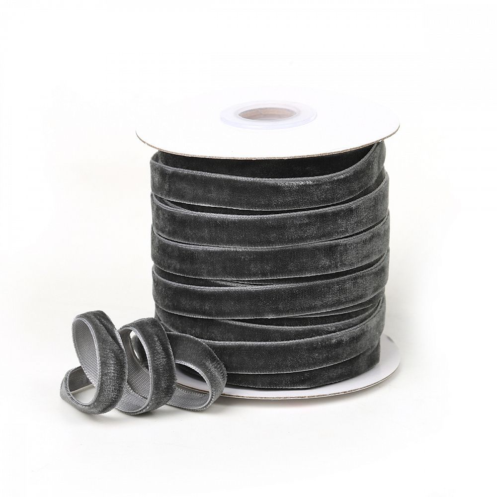 Лента бархатная (тесьма) 10.0 мм / 22.86±1 метров, арт.10VR64 нейлон цв.т.серый