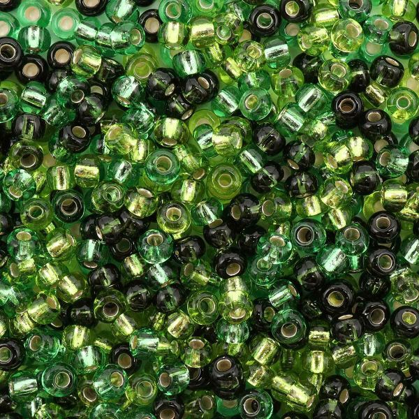 Набор бисера Preciosa 10/0 (2.3 мм), 20 г, 3 цвета, ассорти №23, зеленый/серебряный центр