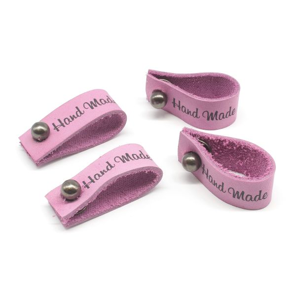 Бирка кожаная с кнопкой Hand Made 1,3х7см, уп.4 шт (сирень)