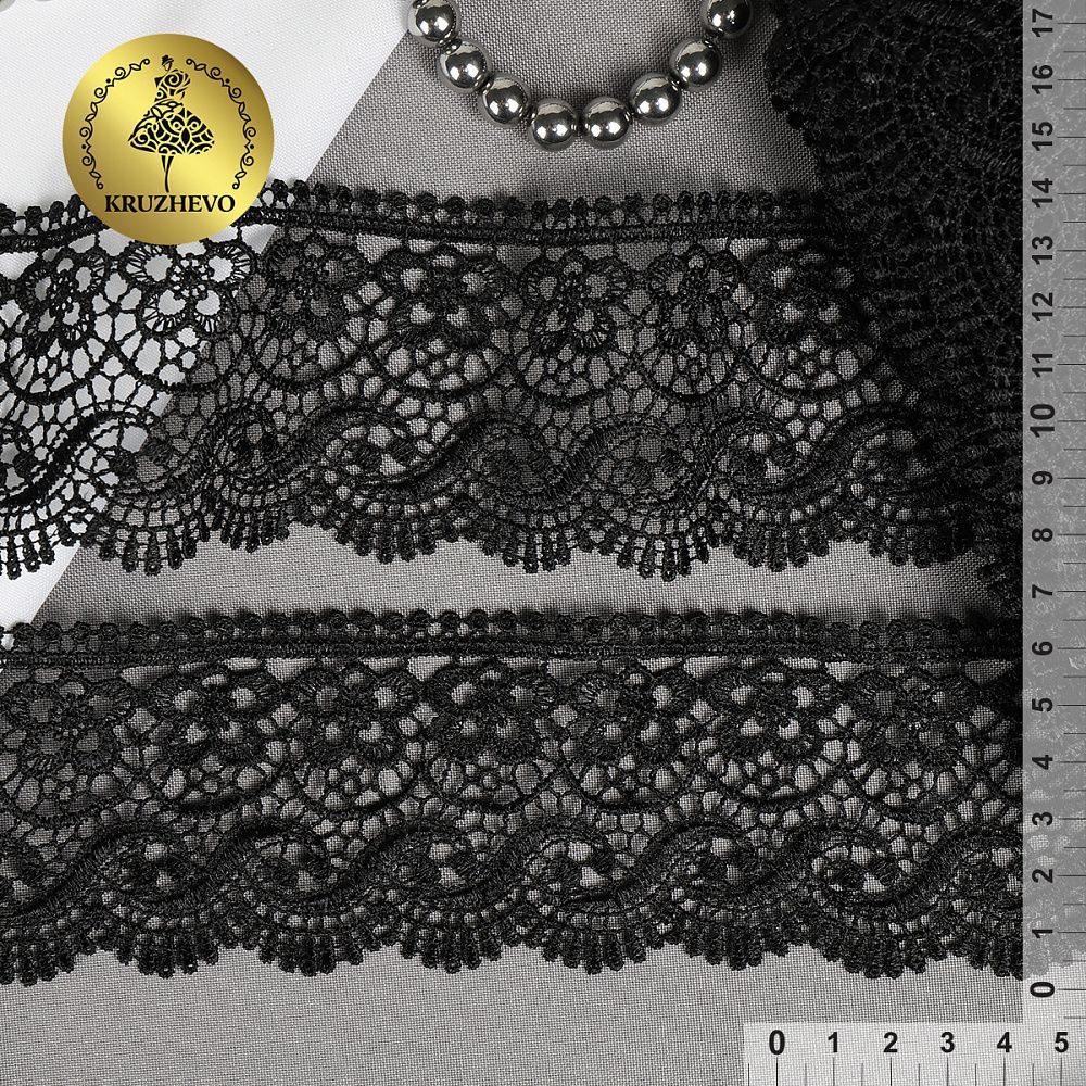 Кружево гипюр (плетёное) 65 мм / 13.71 метров, TBY 8GB014, цв.черный