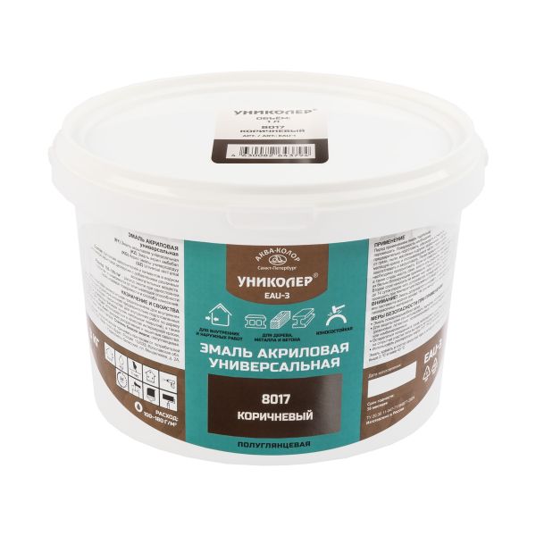 Эмаль акриловая универсальная 3 кг, RAL 8017 - коричневый, Униколер EAU-3