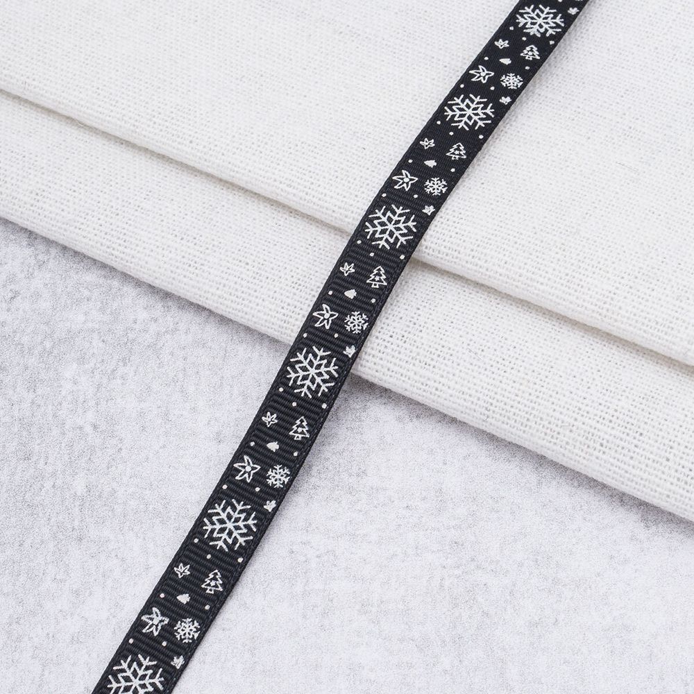 Лента репсовая (в рубчик) с рисунком 10.0 мм / 45.72 метра, НГ 1052, цв. черный, 24424