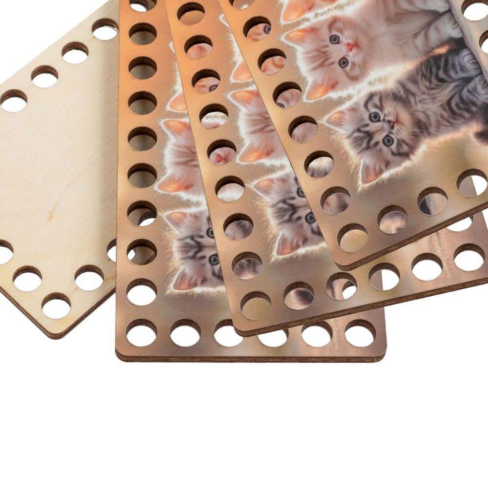 Набор донышек для вязания Матовый фанера 12х7х0.4 см, 4 шт, 04 Котята, Love2art ДВ-04