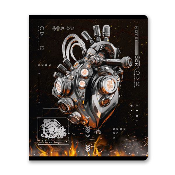 Тетрадь ученическая общая, матовая ламинация + тиснение серебряной фольгой, A5+ 96 л. на скобе 60 г/м², белизна 100%, 5 шт, клетка в термоусадочной пленке, 000779 Железное сердце, Светоч 96ТЕТк-007