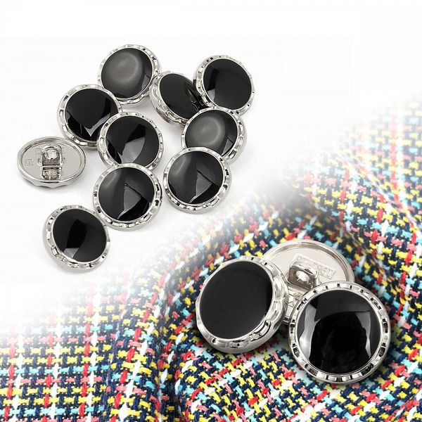 Пуговицы на ножке металлические 24L=15мм, С-MP33 цв.серебро/черный, 10 шт