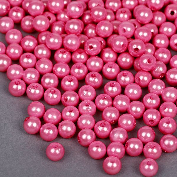 Бусины пластик (перламутр) ⌀8 мм, цв.096 яр.розовый, уп.500г (2130 шт), Magic4Hobby