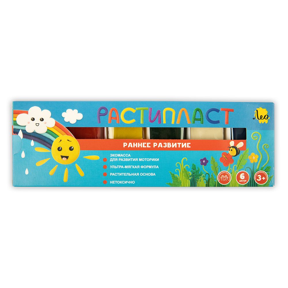 Пластилин растительный РАСТИпласт LRP-0106 120 г, (в картонной упаковке) 6 цв, Лео LRP-0106
