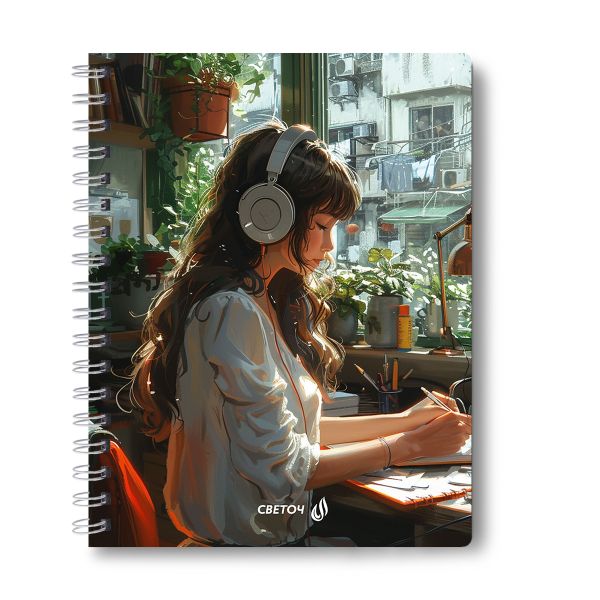 Тетрадь ученическая общая, выборочный УФ лак, A5 96 л. на гребне 65 г/м², белизна 100 %, 4 шт, клетка, 01191 Музыка дождя, Светоч Т113