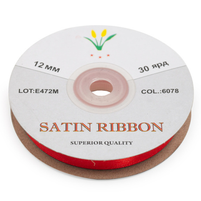 Лента атласная 1-сторонняя 12.0 мм / 27.4±2 метров, 6078 красный 8055 / красный 026, Globus