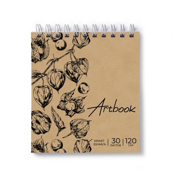 Артбук (Скетчбук), блок крафт - бумага, жесткая подложка, 120 г/м², 166х175 мм, на гребне 30 л. 2 шт, Физалис 01946, Светоч А308