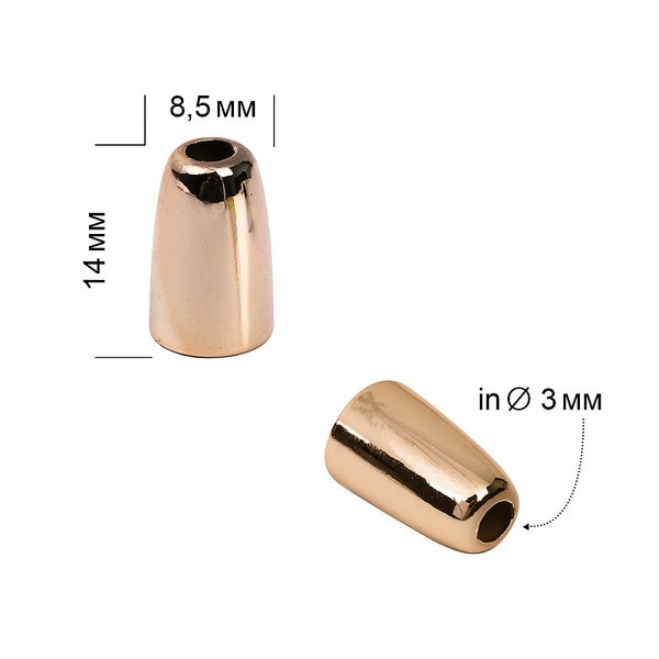 Наконечник для шнура пластик 8.5х14 мм, отв. 3 мм, TBY.0316 золото, 100 шт