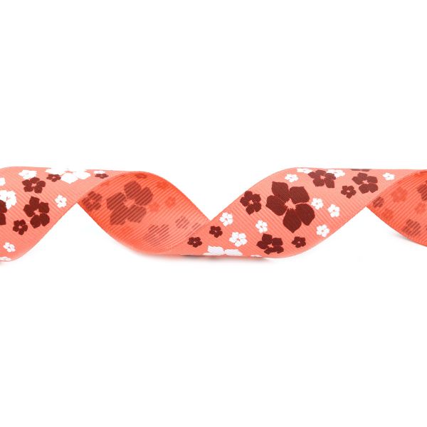 Лента репсовая (в рубчик) Цветочки 1 25.0 мм, 22.86 м 3-83 (коралловый)