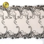 Кружево на сетке (вышитое) арт.T104 220мм цв.черный+телесный, правая уп.6,5м, Kruzhevo