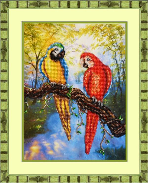 Набор для вышивания бисером Паутинка, Попугаи 28х36 см