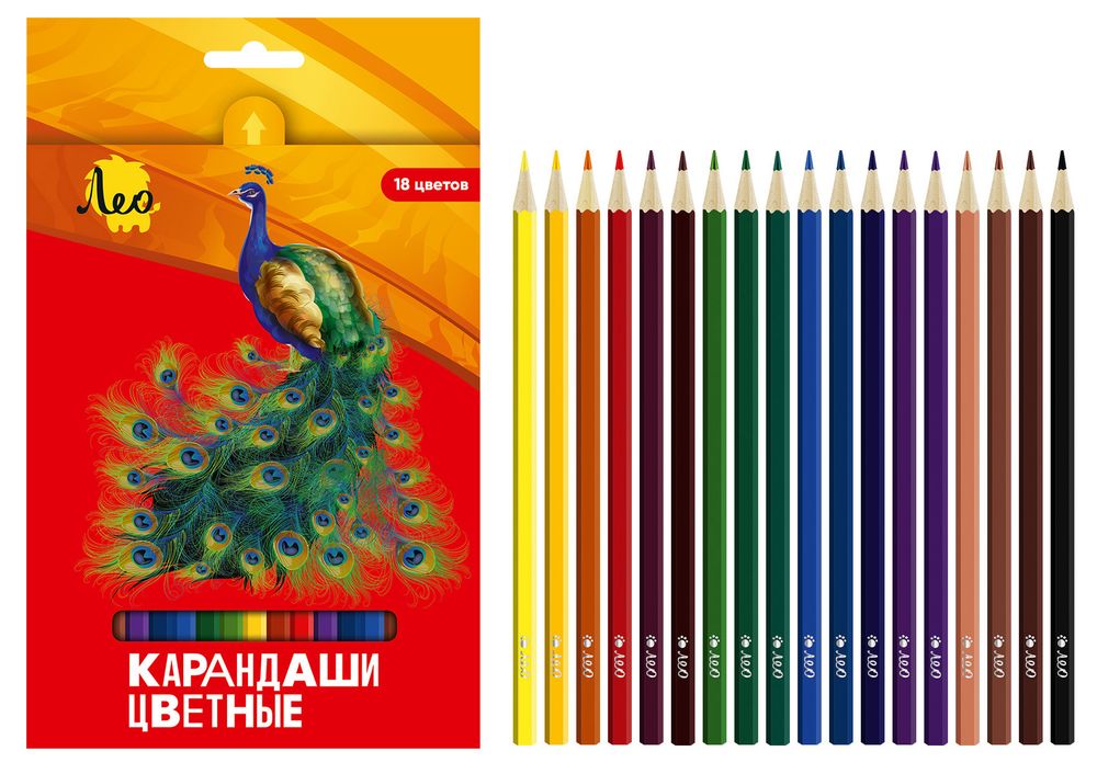 Набор цветных карандашей LBSCP-18 заточенный 8х18 цв, Лео LBSCP-18
