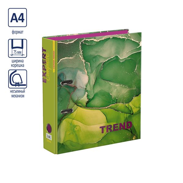 Регистратор ламинированный Marbling 75 мм, 10 шт, Trend A4 арочный механизм, зеленый EC751702, Expert Complete