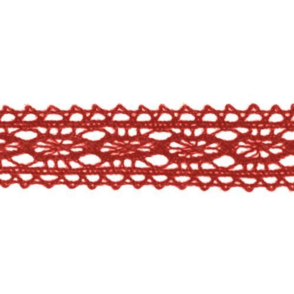 Кружево вязаное (тесьма) 12.0 мм х/б, JD037 красный, 20 м
