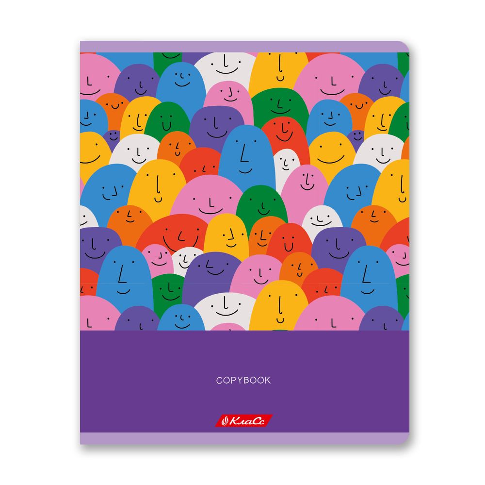 Тетрадь ученическая общая, глянцевая ламинация, A5+ 96 л. на скобе 60 г/м², белизна 100%, 5 шт, клетка в термоусадочной пленке, 000788 Рожицы, Светоч 96ТЕТк-004