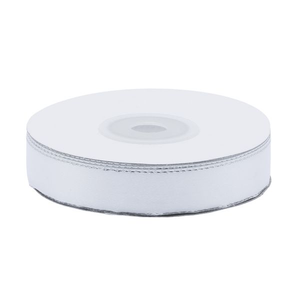 Лента атласная 1-сторонняя 15.0 мм / 22.86±1 метров, с серебряной нитью, 001 белый, Globus