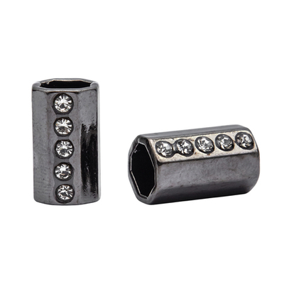 Наконечник для шнура металл цилиндр со стразами ⌀3,5/7 мм, 15,5х8,5 мм (чер.никель), 20 шт