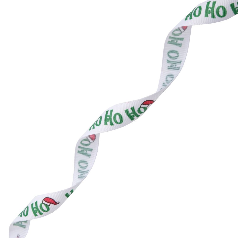 Лента репсовая (в рубчик) 15.0 мм / 22.5±1 метров, HO HO HO, белый