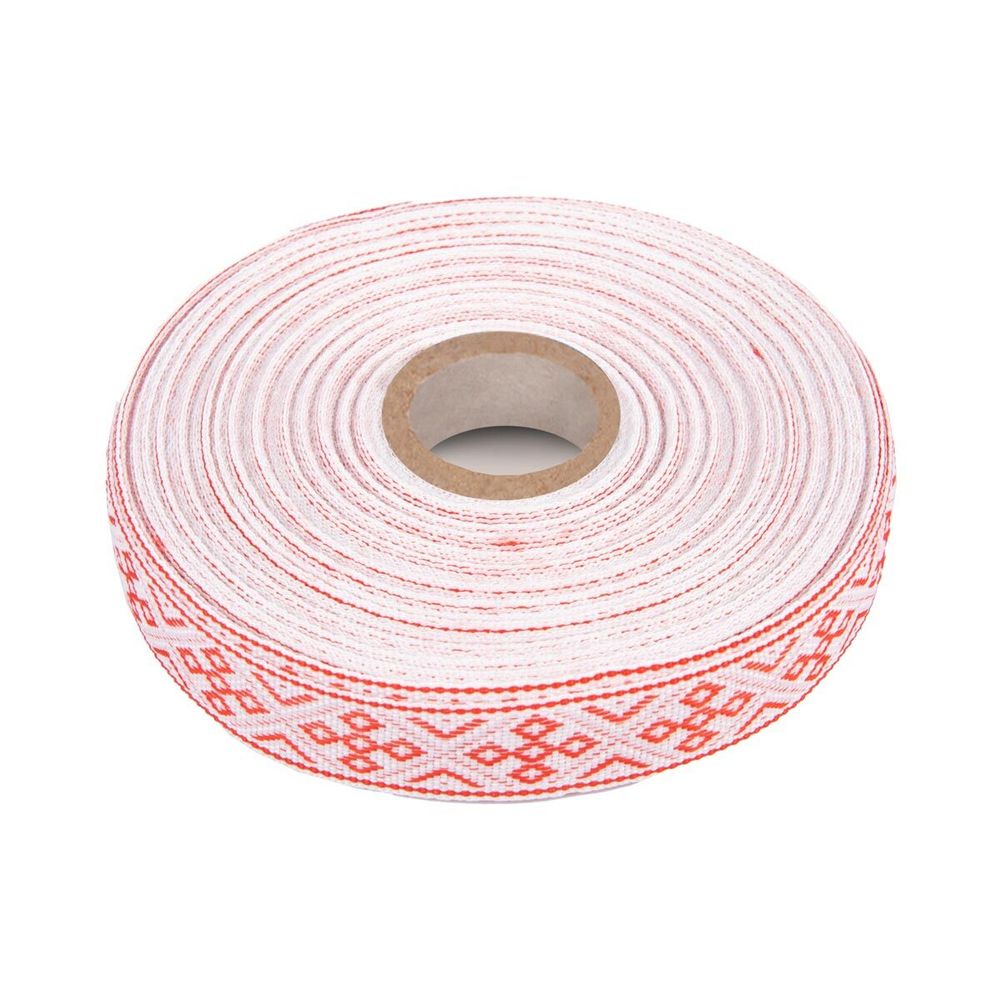 Лента (тесьма) жаккардовая 18.0 мм / 25±1 метров, С3771, Славянский орнамент, рис 9536 красный, С3771