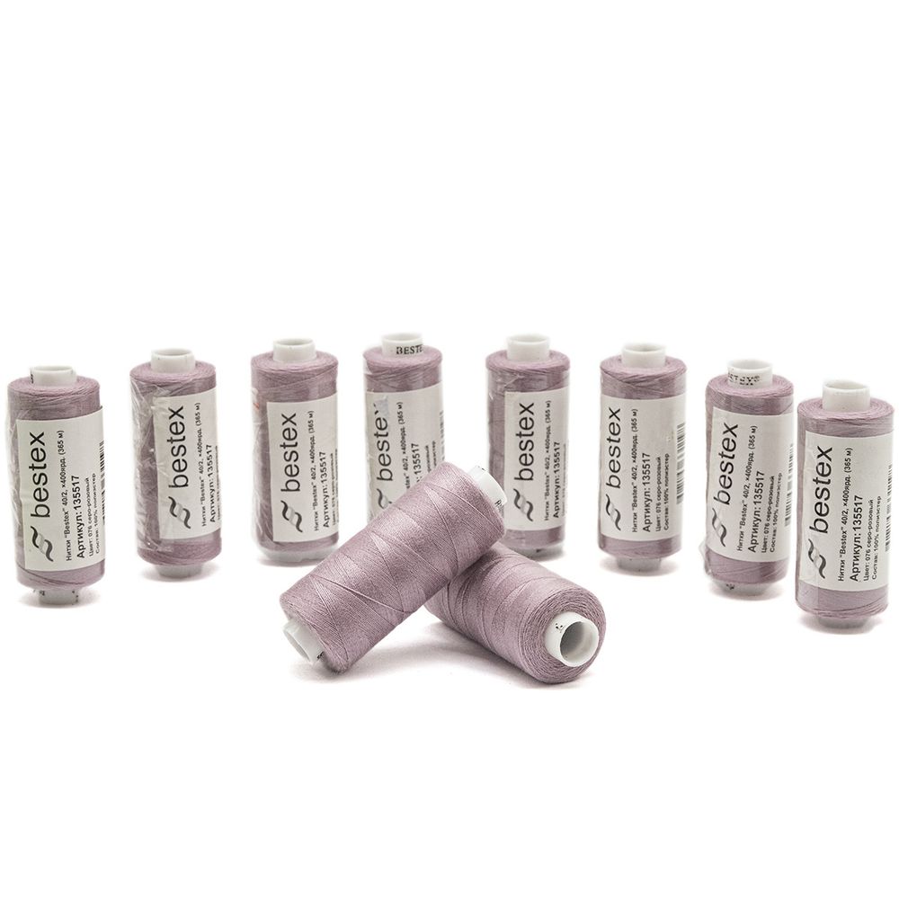 Нитки швейные бытовые Bestex 40/2, 365 м (400 ярд) / 10 кат., 076 серо-розовый