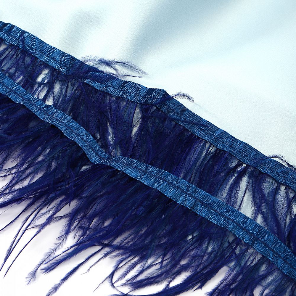 Перья на ленте Страус 8 см, FBY-08-043, цв. синий, 2м