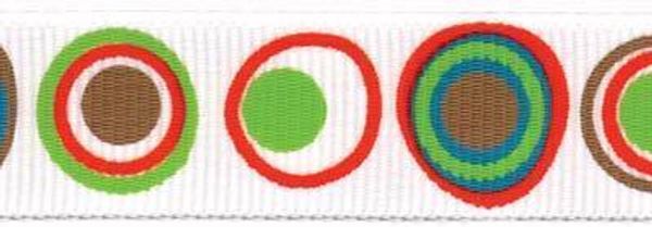 Лента репсовая (в рубчик) с рисунком 12.0 мм / 5 шт по 3 метра, /РП/, 001/R 2 белый/круги, Gamma GRC-124