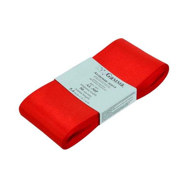 Лента атласная 1-сторонняя 50.0 мм / 5 шт по 5.4 метра, №104 т.красный, Gamma AL-50P