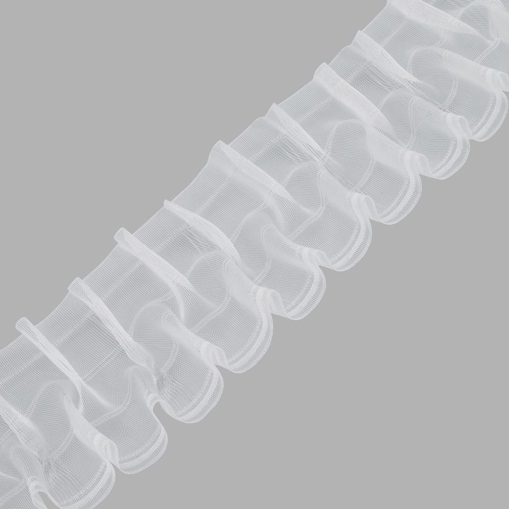 Лента (тесьма) шторная: сборка буфы (1:4) 100 мм / 10 метров, (2 ряда петель, 4 шнура), прозрачный, 1041-О