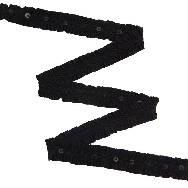 Резинка декоративная с пайетками 13.0 мм / 1 метр, черный, W-035