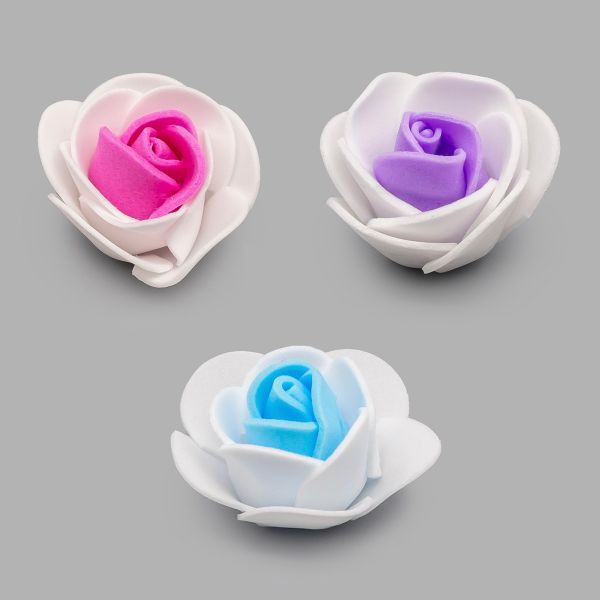 Цветочек-розочка из фоамирана 38 мм, микс №5, 3 цвета, 24 шт