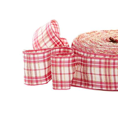 Лента Шотландка с люрексом 30 / 25м (малиновый/белый), С3301Г17