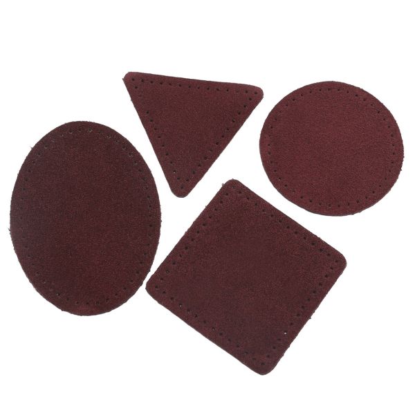 Набор заплаток пришивных из замши, круг, квадрат, треугольник, овал 6см, с перфорацией, 4 шт (31 бордовый), 59723