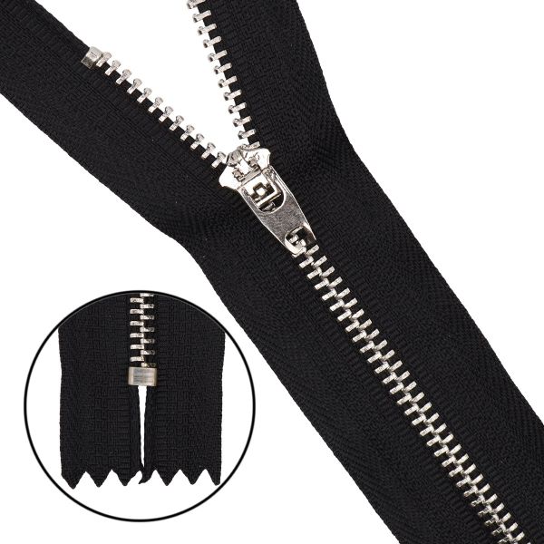 Молния металл джинсовая Т4 (4 мм) 1 зам., н/раз., 14 см, никель, 580 черный, 10 шт