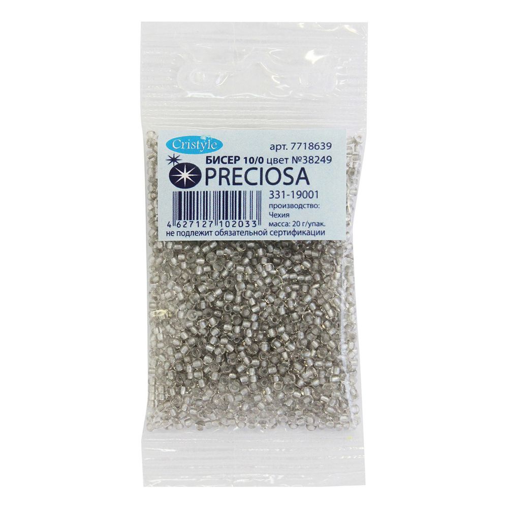 Бисер Preciosa прозрачный с Перламутр. цвет. центром 10/0 (2.3 мм), круг.отв, 20гр, уп.5 шт