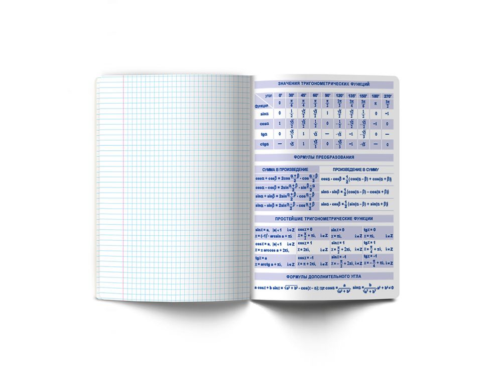 Тетрадь со справочным материалом Доска желаний, A5+ 48 л. на скобе 60 г/м², белизна 90%, 10 шт, клетка, 000510 Алгебра, Светоч 48ТПСКд5_0_2_1