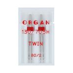 Иглы для швейных машин бытовые универсальные 130/705 H, №80/2, двойные, 2 иглы, в пенале 5102045, ORGAN
