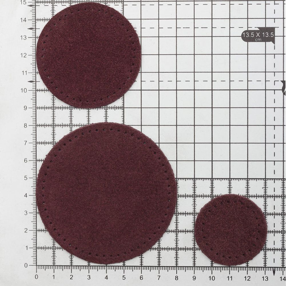 Набор заплаток пришивных из замши, круг ⌀4см, 6см и 8см, с перфорацией, 3 шт, 100% кожа (31 бордовый), 59401
