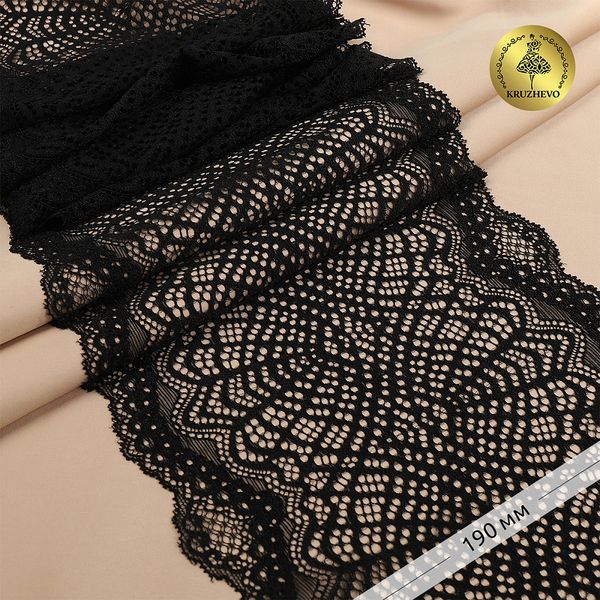 Кружево бельевое эластичное 190 мм / 3 м, 6389, цв.02 черный, Kruzhevo