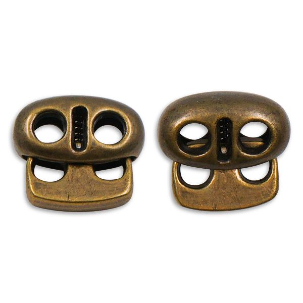 Фиксатор (зажим) для шнура металл плоский, 2 отв., 12х13.5 мм, (in ⌀3 мм), мет. цв.латунь, 20 шт