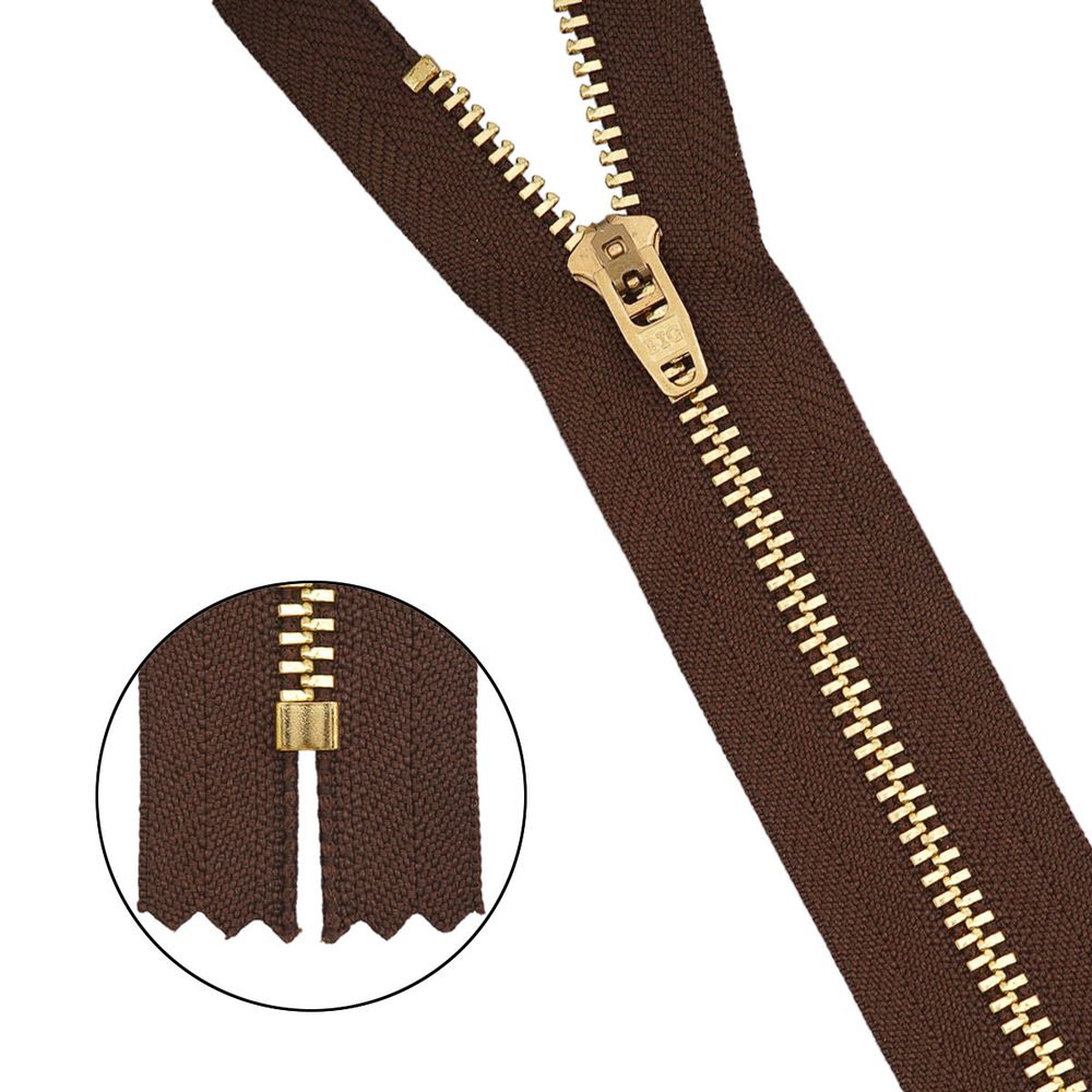 Молния металл джинсовая Т5 (5 мм) 1 зам., н/раз., 18 см, коричневый, 39128/18-3, 10 шт