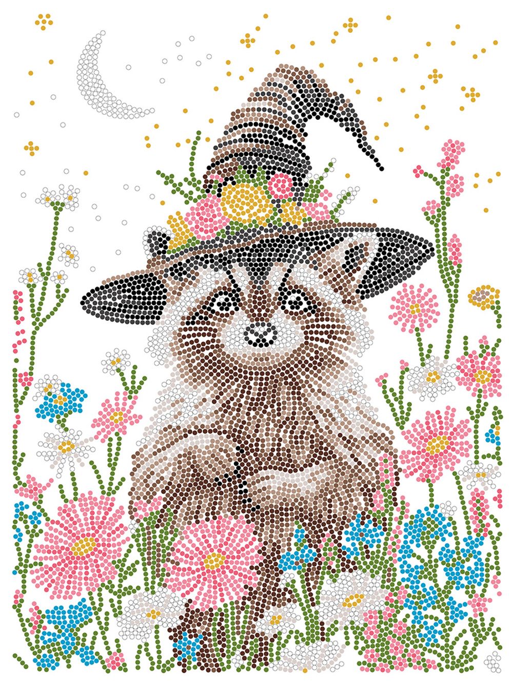 Кристальная (алмазная) мозаика Фрея ALPD-316, на подрамнике, Енот в цветах, 30х40 см