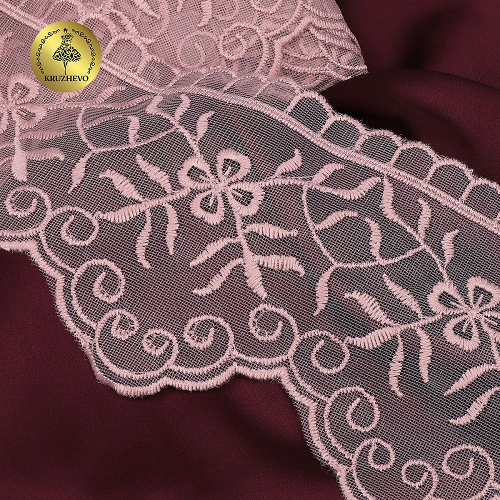 Кружево на сетке широкое 110 мм, 40485, цв.N6615 розовая пудра уп.13.7м, Kruzhevo