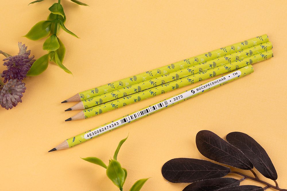 Карандаш чернографитный круглый заточенный ТМ (HB) 12 шт, 3070 Летние цветы, ВКФ PR-12Д