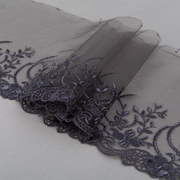 Кружево на сетке 190 мм / 10 м, серый, Gamma GKM-1904