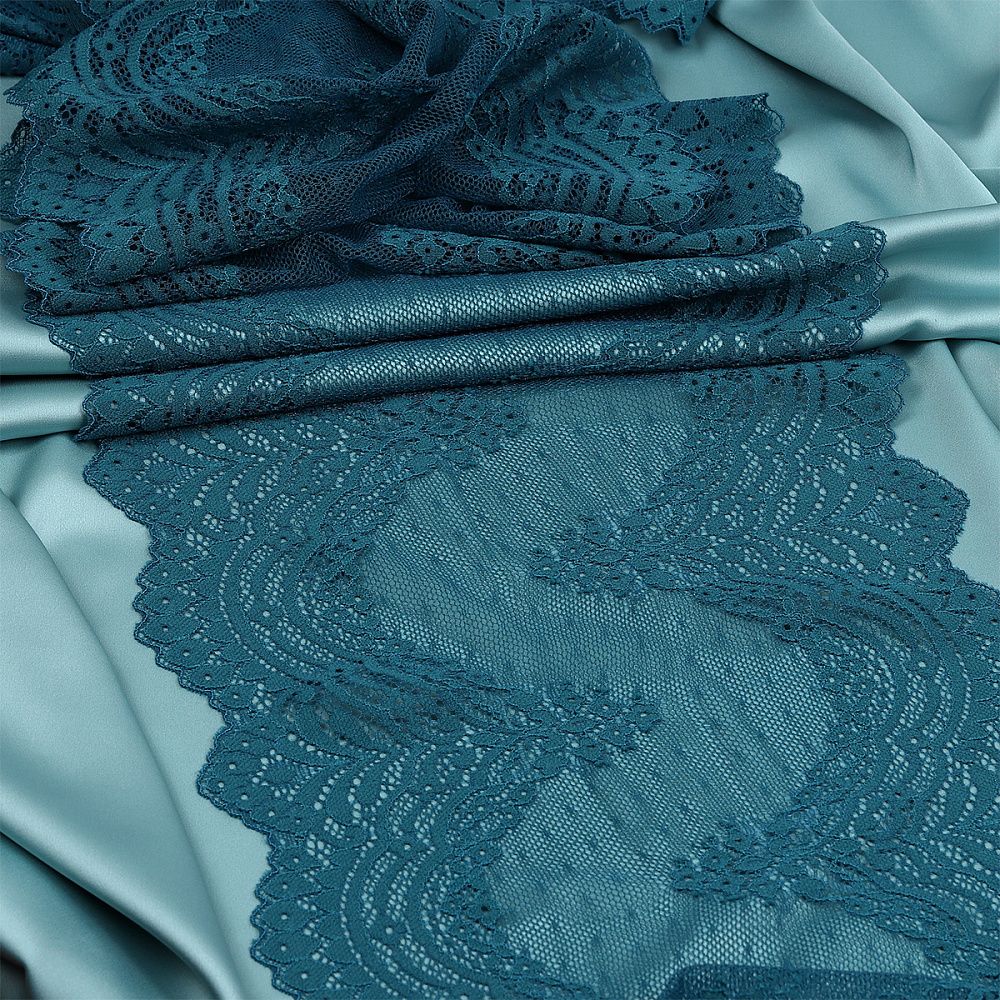 Кружево бельевое эластичное 230 мм / 10 м, 8036, цв.F222 изумрудно-синий, Kruzhevo