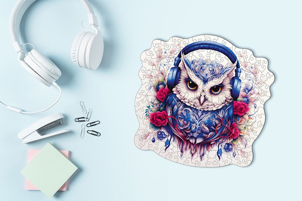 Пазл фигурный деревянный Сова-меломан 155 элементов, Фрея PZLF-009