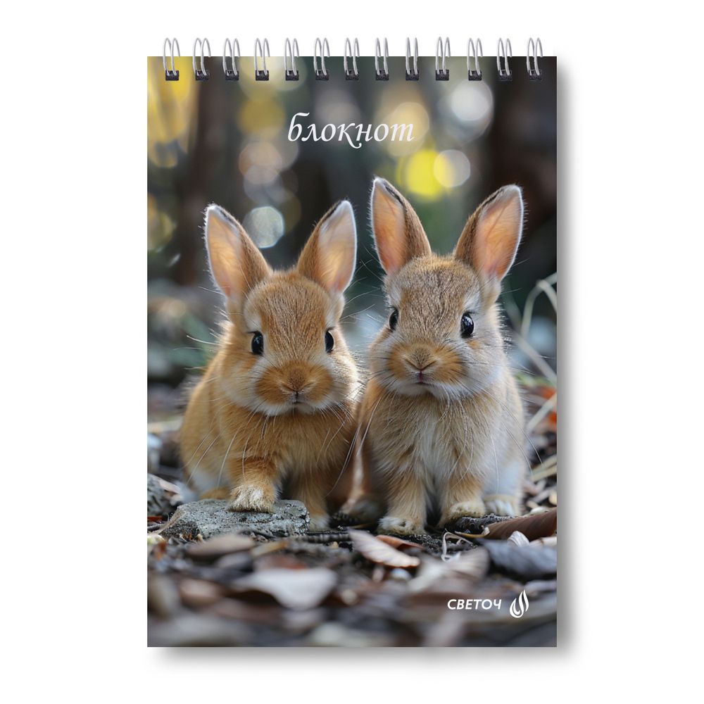 Блокнот на гребне A5 80 л., 4 шт, клетка, Ушастики 01235, Светоч Б126